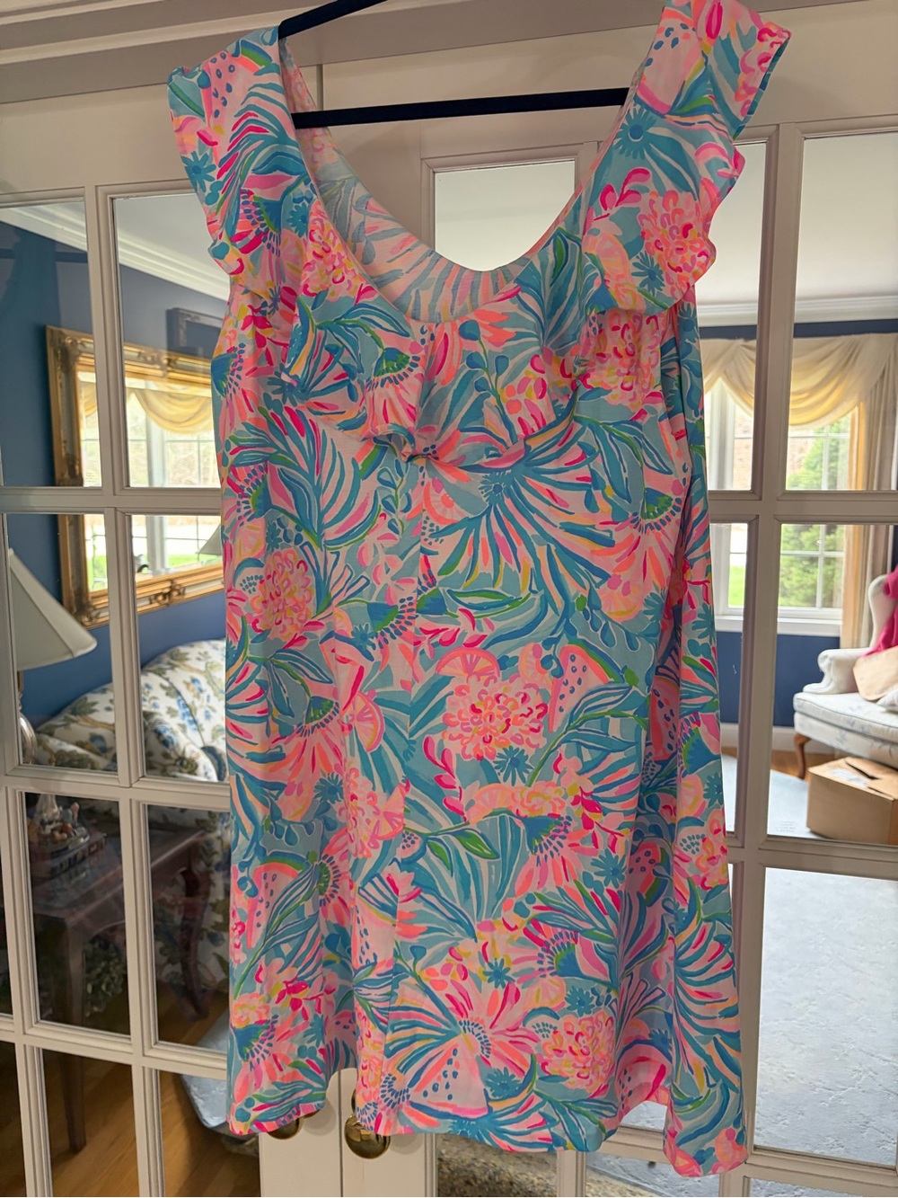 Lilly Pulitzer Pastel Floral Sleeveless Shift Dress in Aqua, Pink and Coral